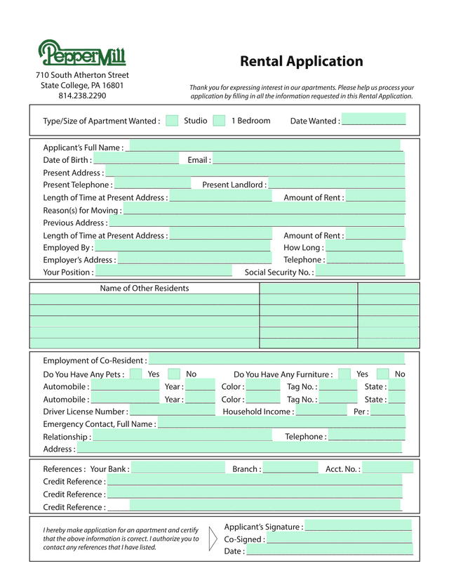Rental Application screenshot