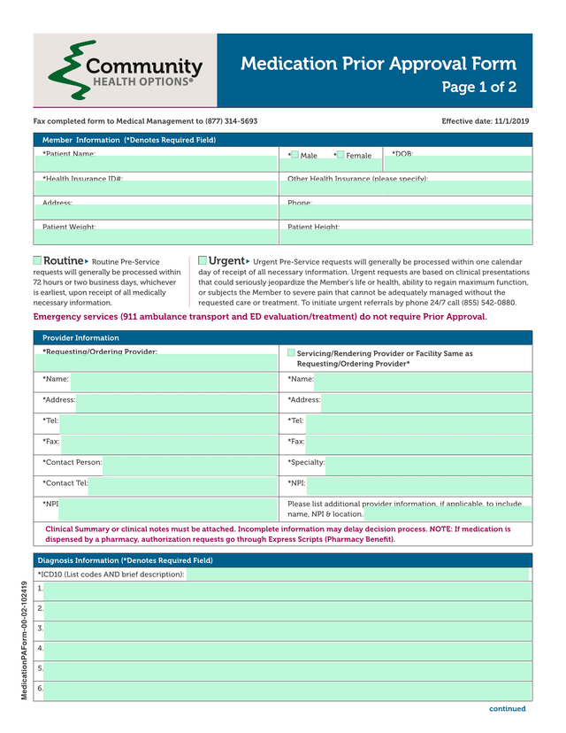 Medication Prior Approval Form screenshot