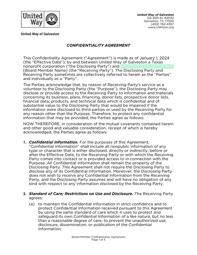 Board Member Confidentiality Agreement screenshot
