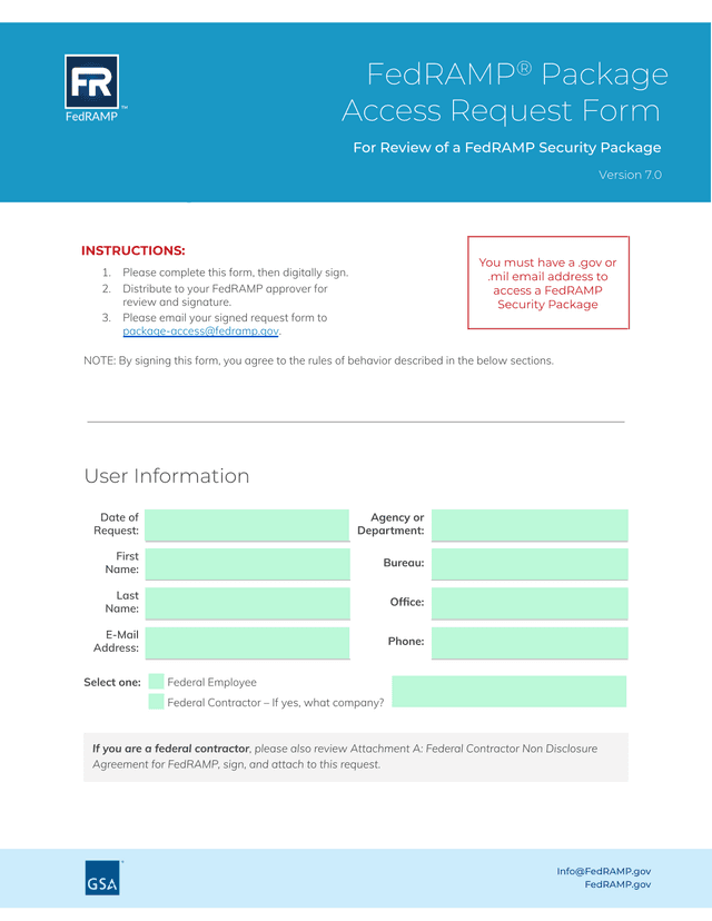 FedRAMP Package Access Request Form screenshot