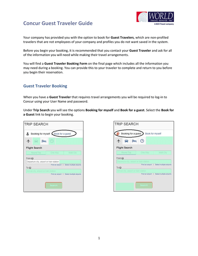 Concur Guest Traveler Guide screenshot