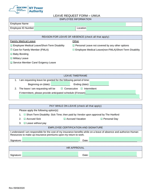 LEAVE REQUEST FORM  UWUA screenshot