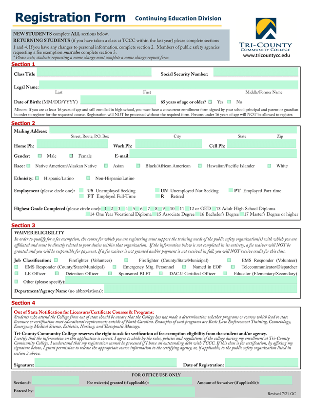 Registration Form screenshot