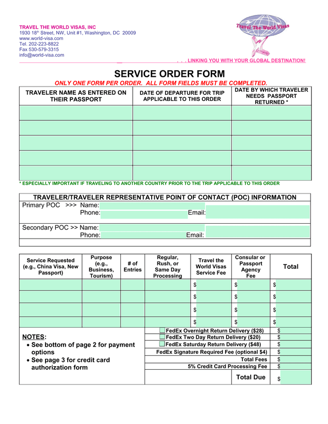 Service Order Form screenshot