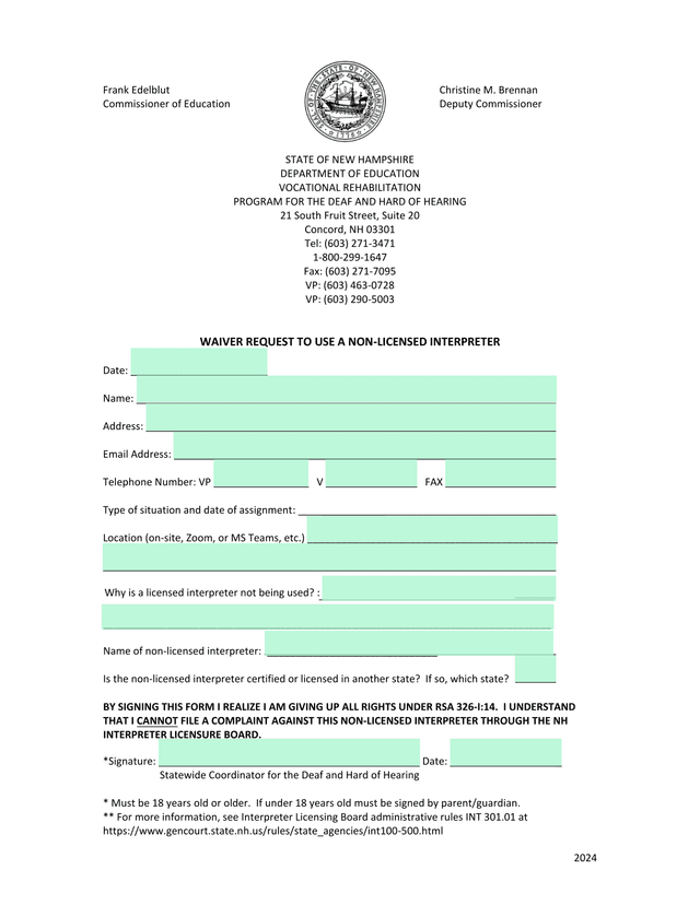 Waiver Request To Use A Non Licensed Interpreter screenshot