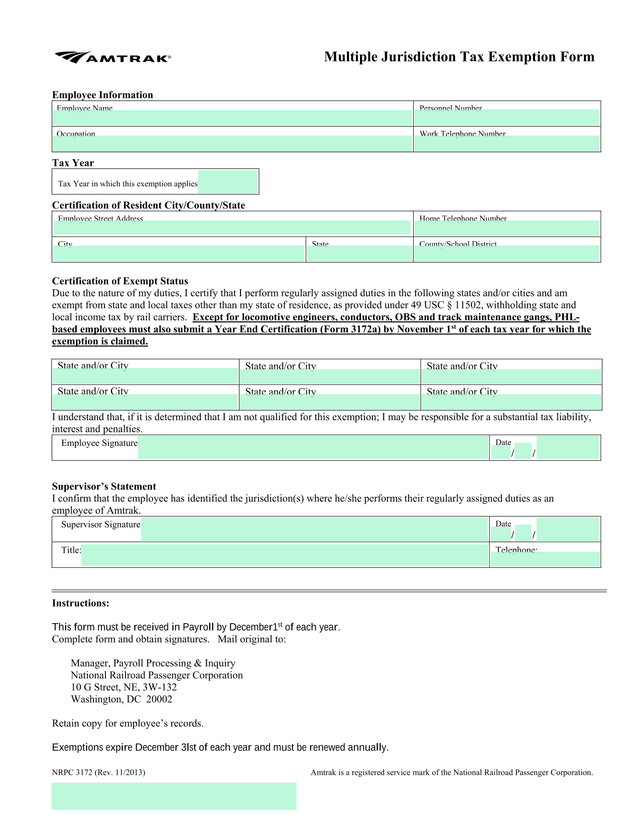 Multiple Jurisdiction Tax Exemption Form screenshot