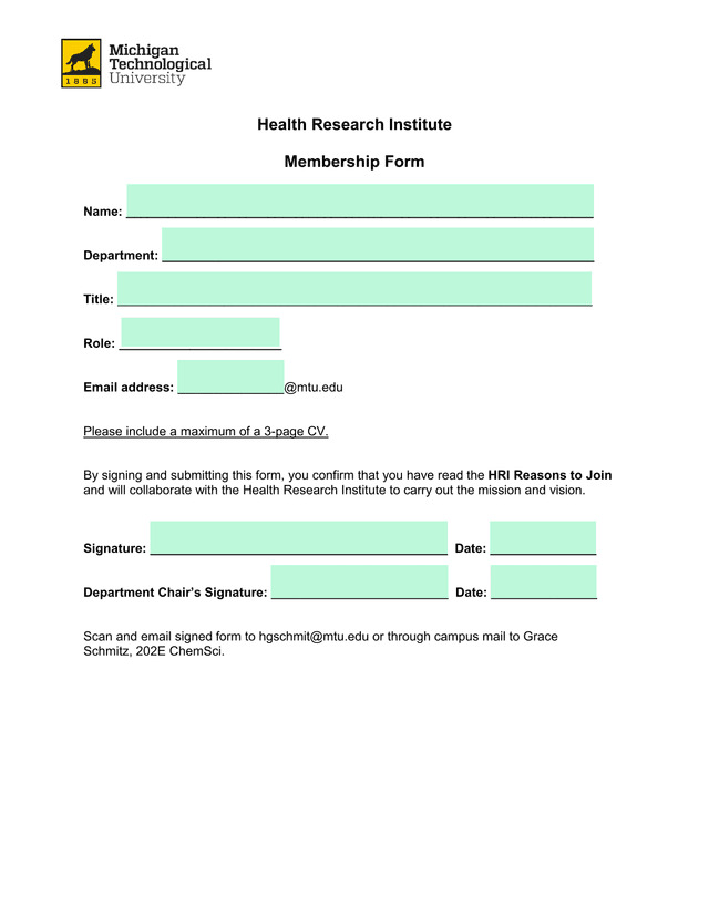 Health Research Institute Membership Form screenshot