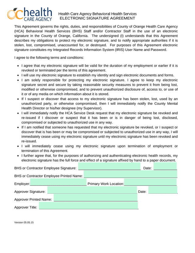Electronic Signature Agreement screenshot