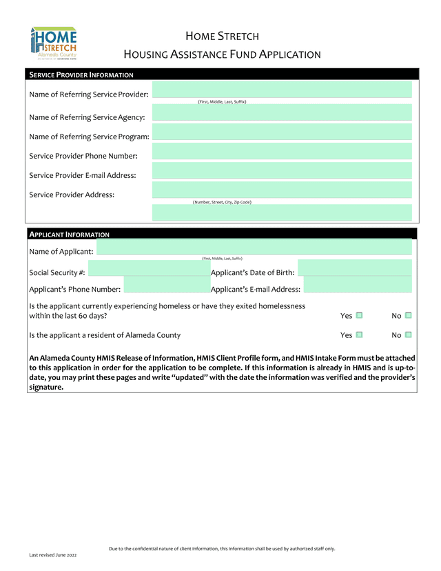 HOME STRETCH HOUSING ASSISTANCE FUND APPLICATION screenshot