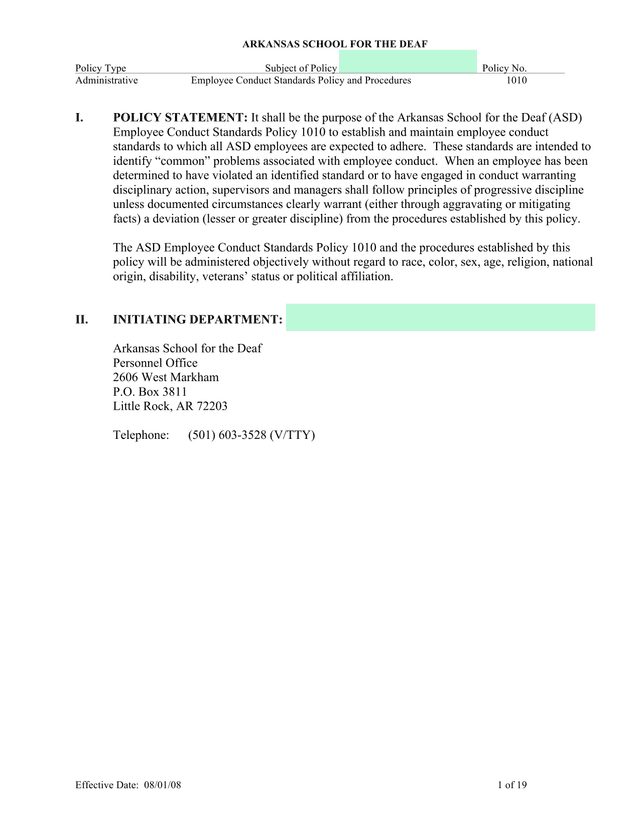 Employee Conduct Standards Policy And Procedures screenshot