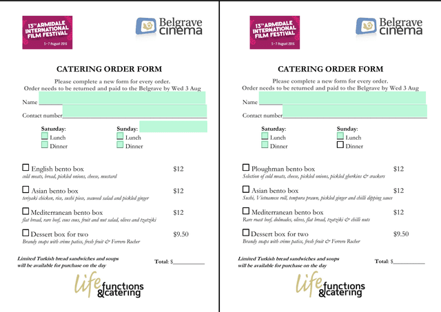 CATERING ORDER FORM screenshot