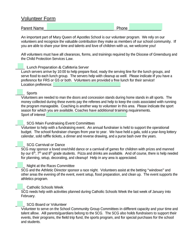 Volunteer Form screenshot