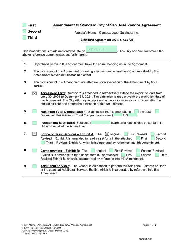 Amendment To Standard CAO Vendor Agreement screenshot