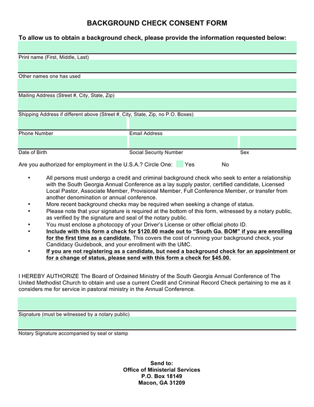 Background Check Consent Form screenshot