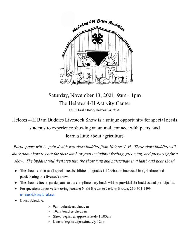 Helotes 4 H Barn Buddies Livestock Show Youth Volunteer Registration screenshot