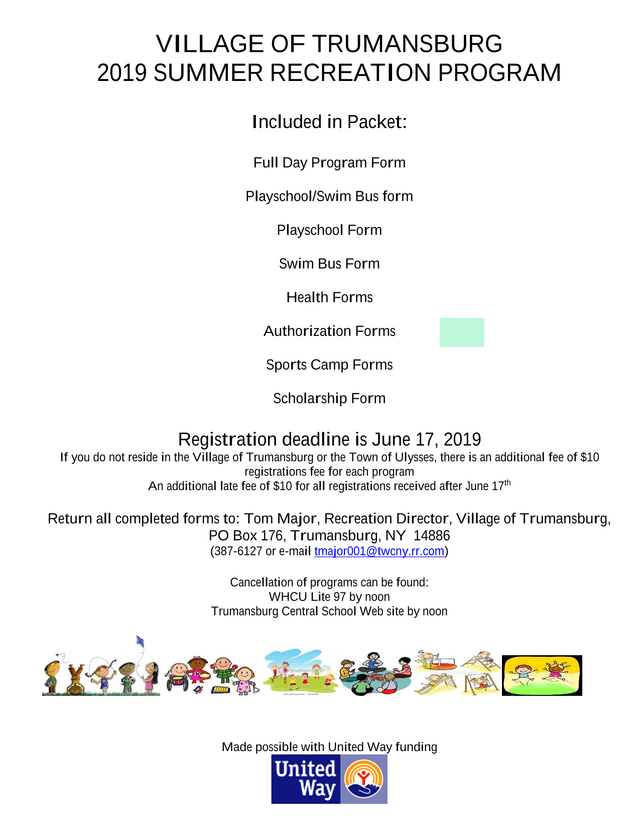 2019 Summer Recreation Program screenshot