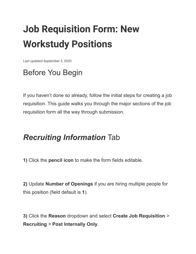 Job Requisition Form New Workstudy Positions screenshot