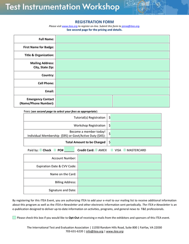 ITEA Registration Form screenshot