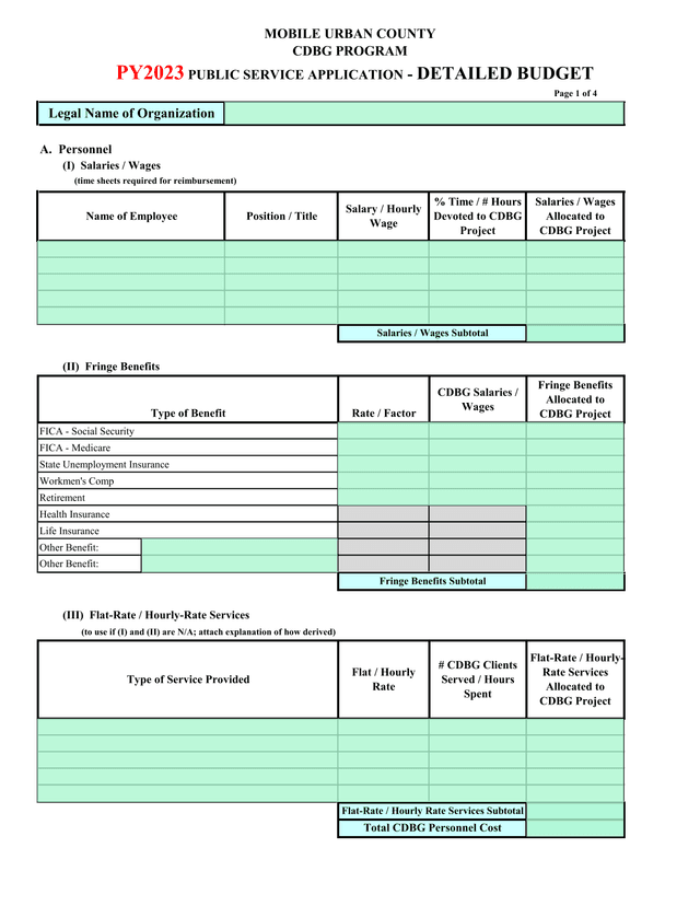 PY2023 Public Service Application   Detailed Budget screenshot