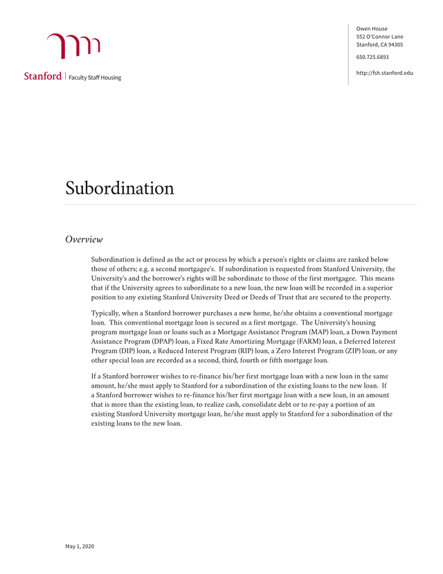 Subordination Overview And Policy screenshot