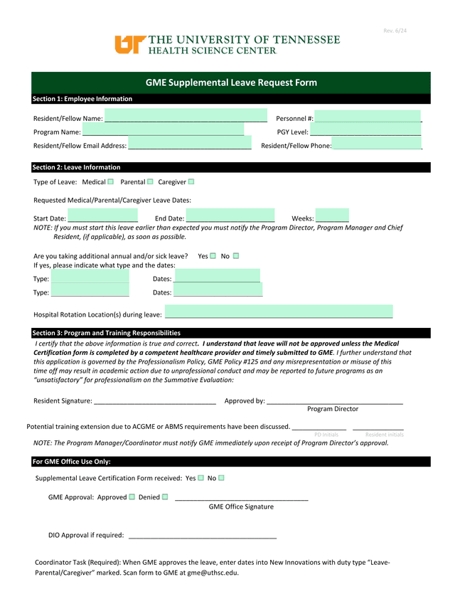ResidentFellow Leave Request Form screenshot