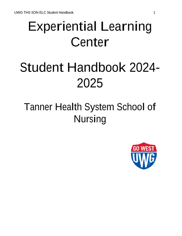 UWG THS SON ELC Student Handbook screenshot