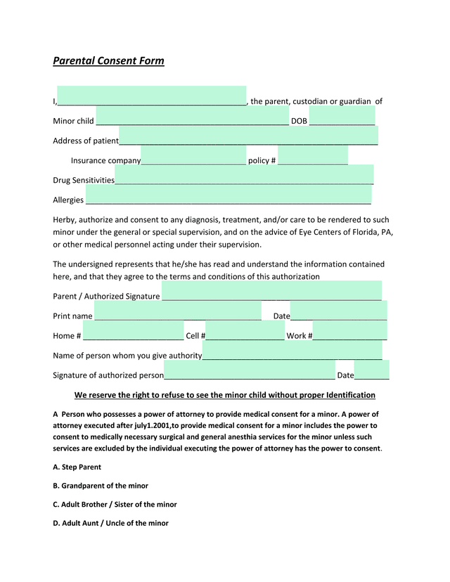 Parental Consent Form screenshot