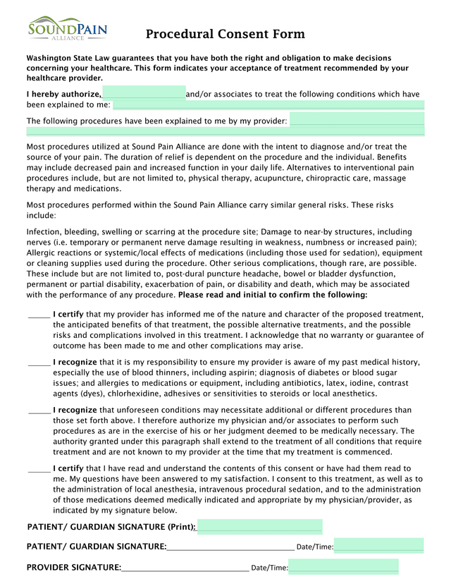 Procedural Consent Form screenshot