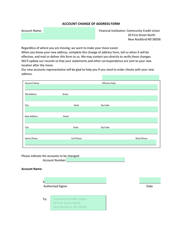 Account Change Of Address Form screenshot