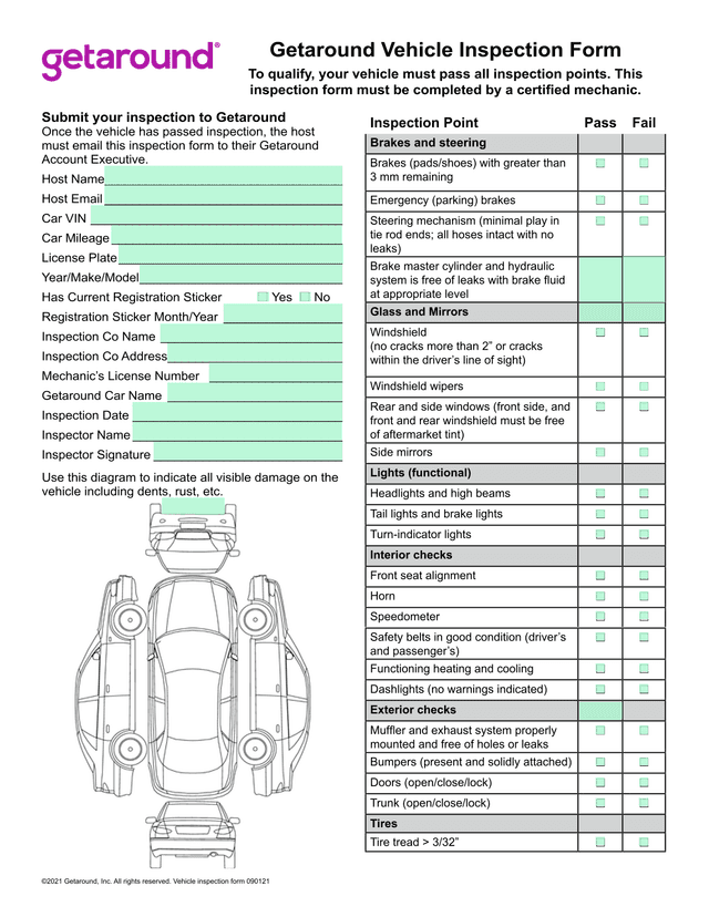 Getaround Vehicle Inspection Form screenshot