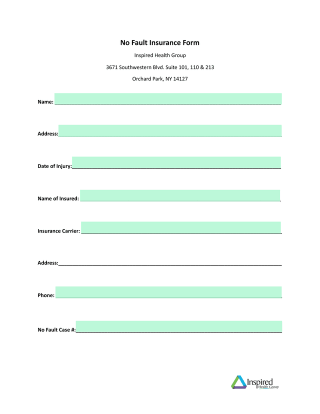 No Fault Insurance Form screenshot