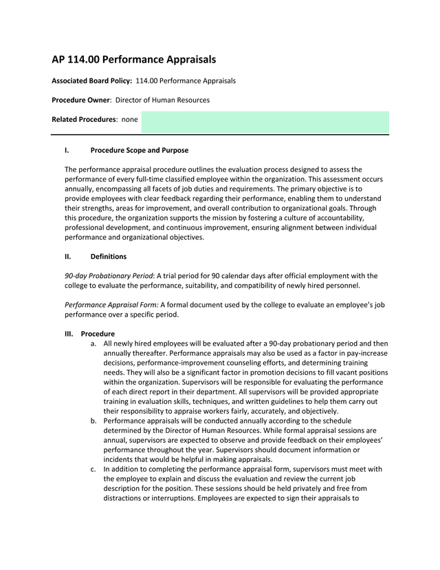 AP 114.00 Performance Appraisals screenshot