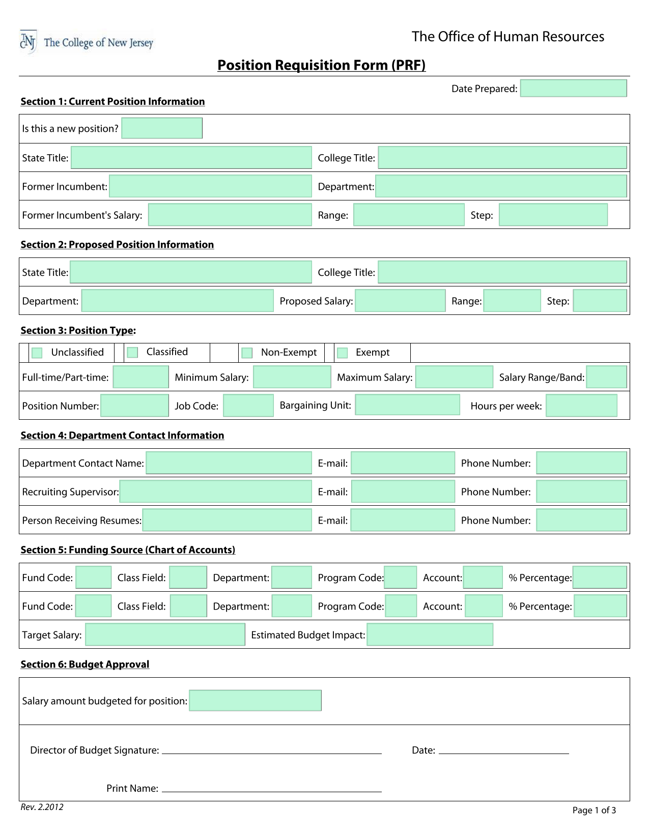 Position Requisition Form (PRF) screenshot