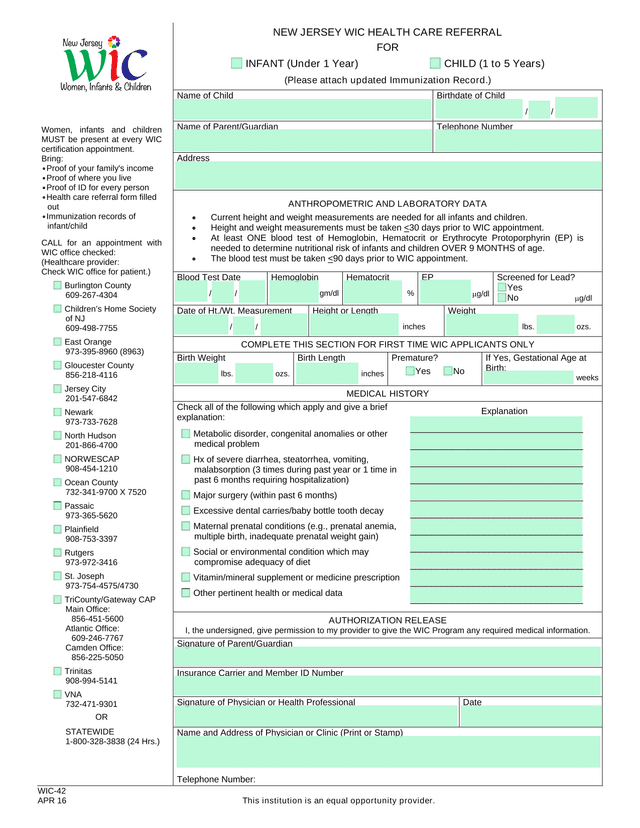 NEW JERSEY WIC HEALTH CARE REFERRAL screenshot