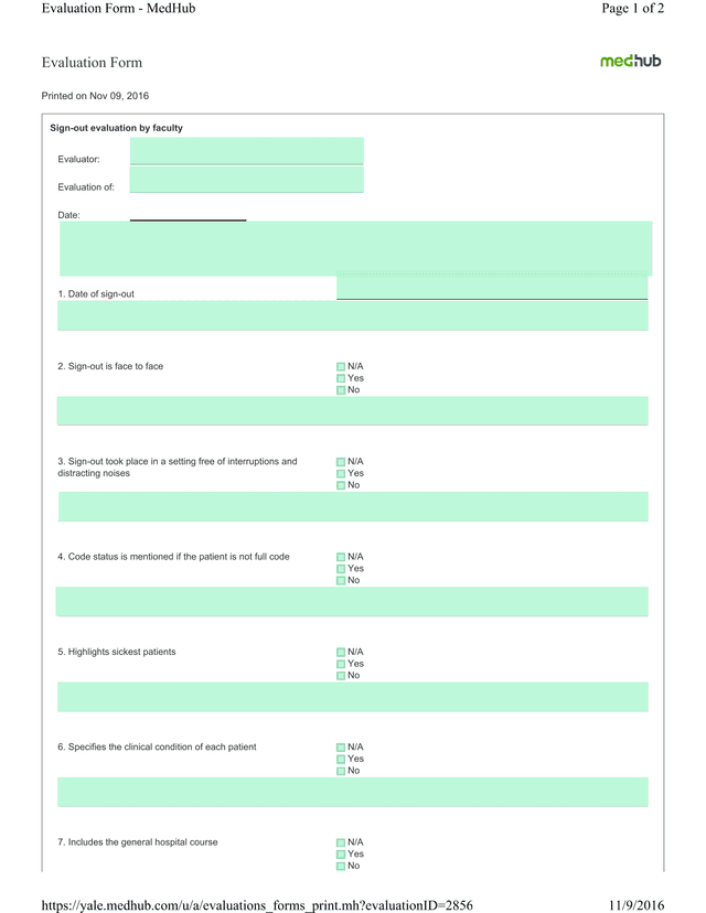 Evaluation Form screenshot