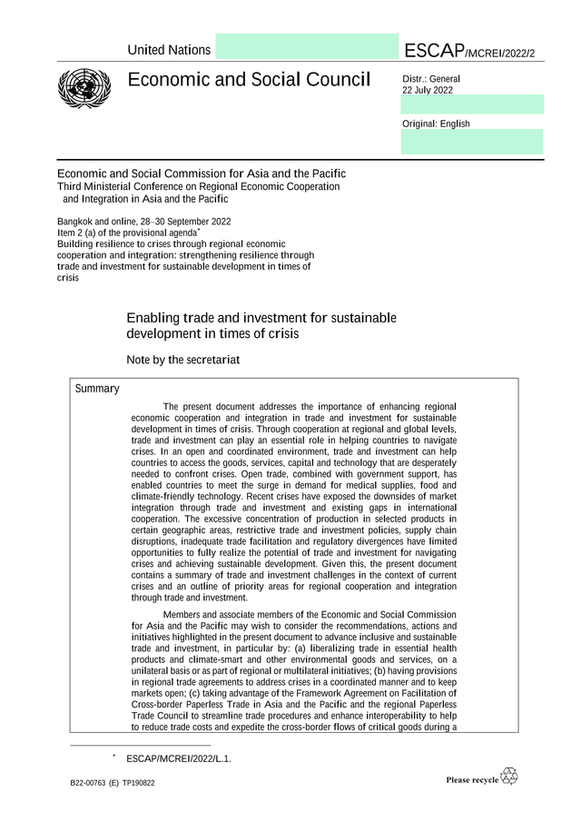 ESCAPMCREI20222 Enabling Trade And Investment For Sustainable Development In Times Of Crisis screenshot