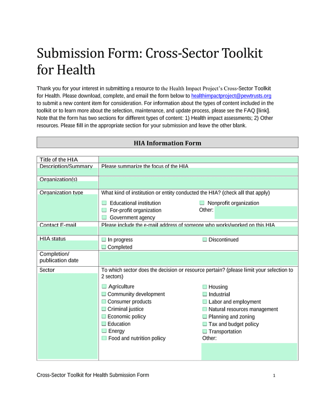 Cross Sector Toolkit For Health Submission Form screenshot