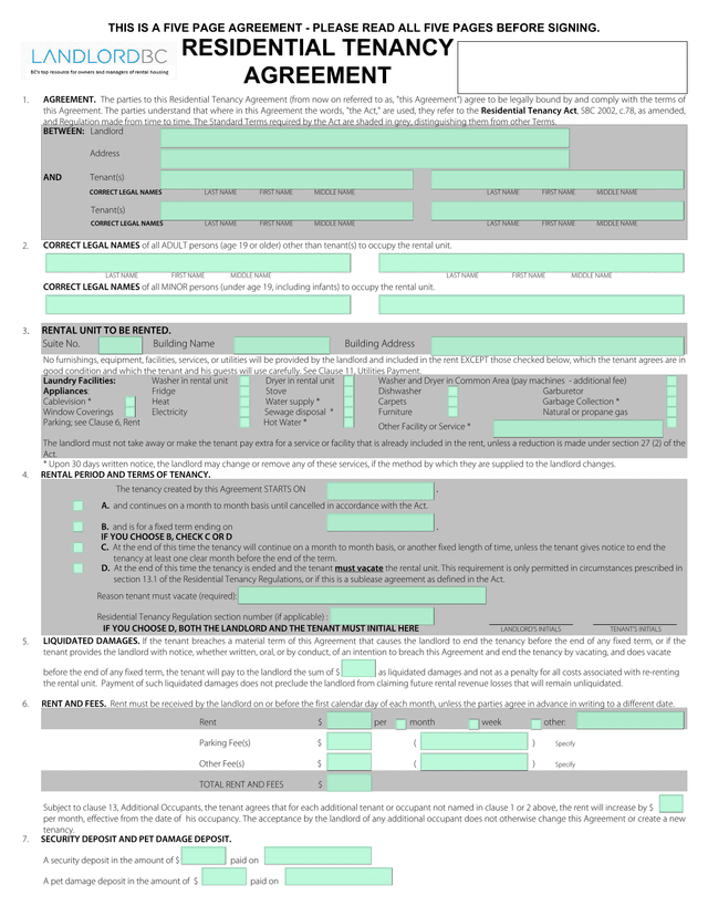 Residential Tenancy Agreement screenshot