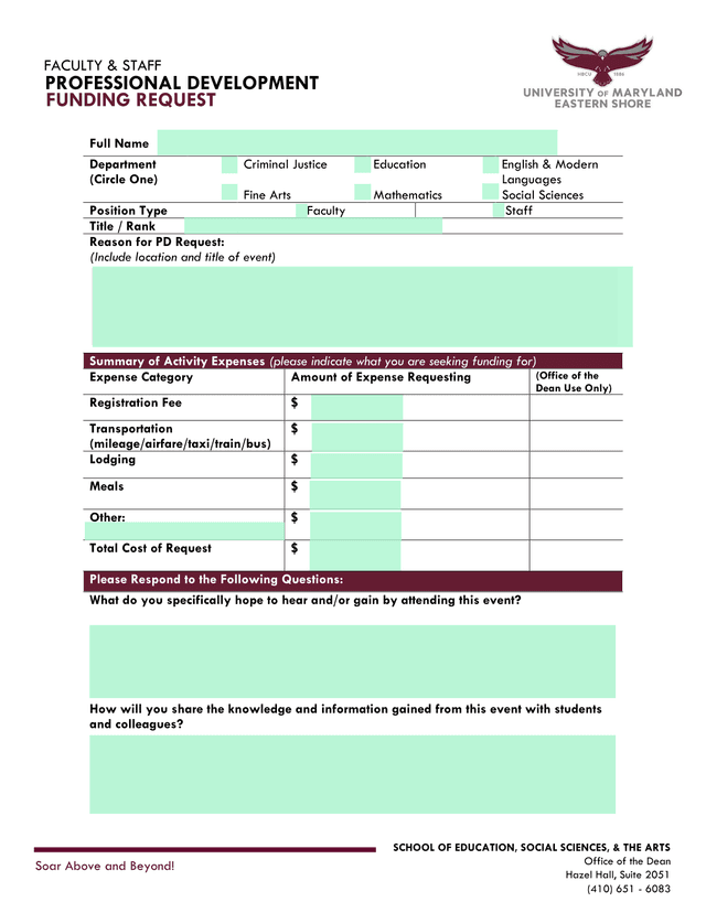 Professional Development Faculty  Staff Funding Request screenshot