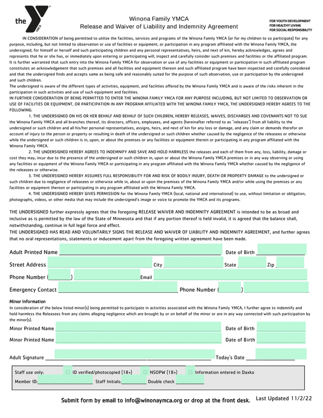 Release And Waiver Of Liability And Indemnity Agreement screenshot