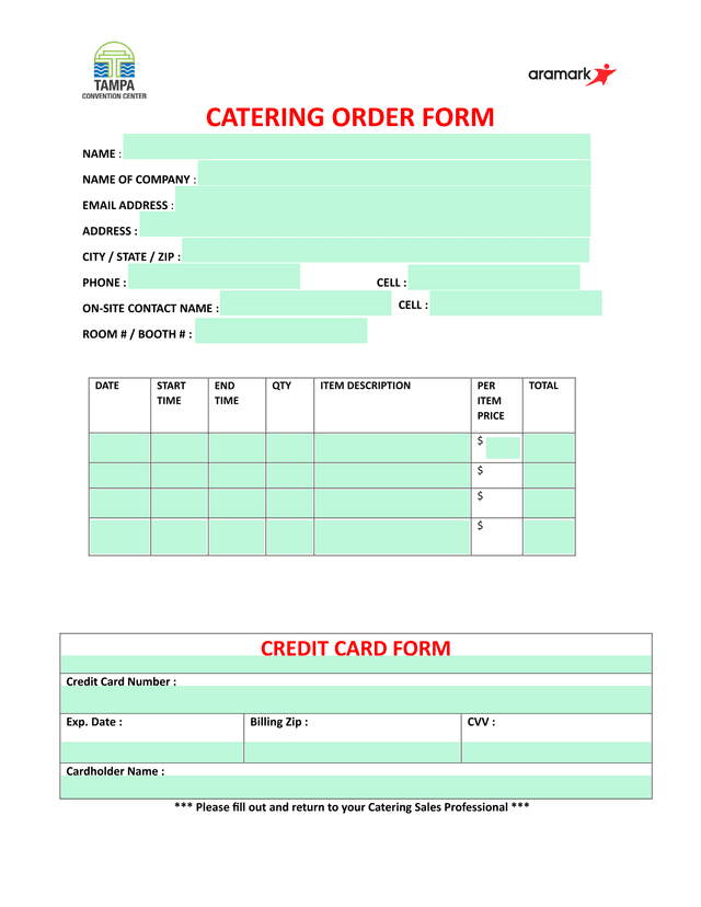 Catering Order Form screenshot