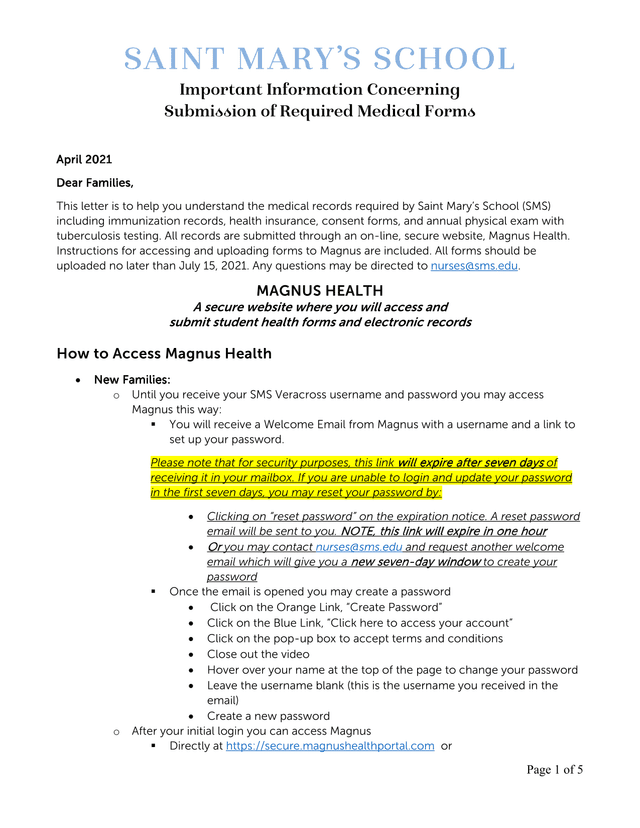 Important Information Concerning Submission Of Required Medical Forms screenshot