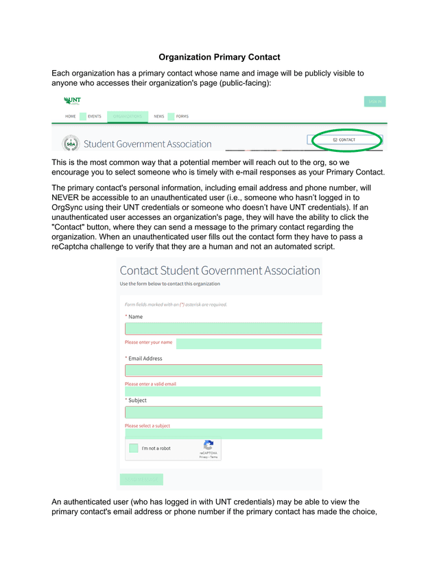 Organization Primary Contact Guidelines screenshot