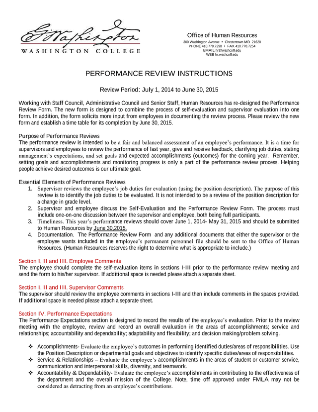 Performance Review Instructions screenshot
