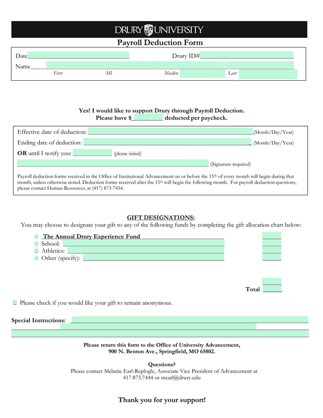 Payroll Deduction Form screenshot