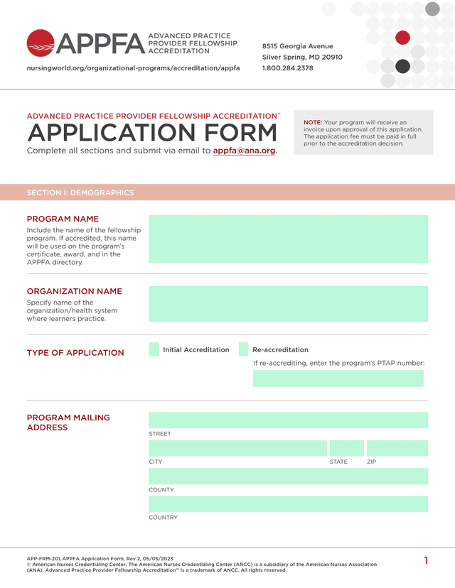 APPFA Application Form screenshot