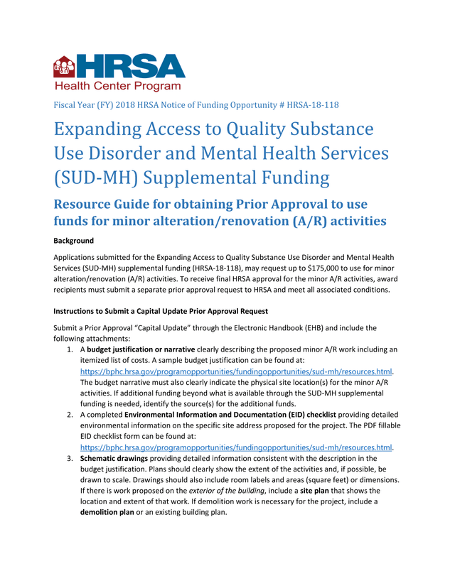Fiscal Year (FY) 2018 HRSA Notice Of Funding Opportunity  HRSA 18 118 Expanding Access To Quality Su screenshot