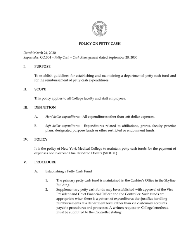 POLICY ON PETTY CASH screenshot