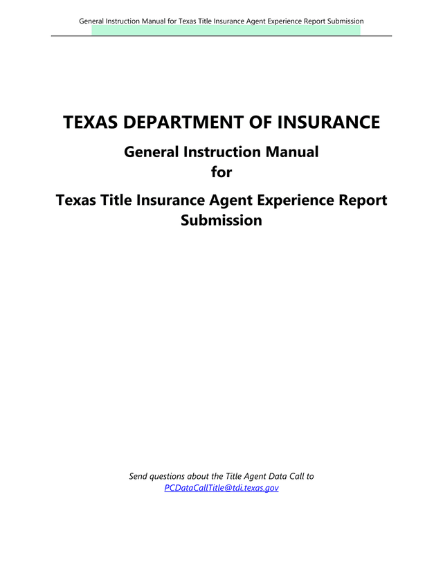 General Instruction Manual For Texas Title Insurance Agent Experience Report Submission screenshot