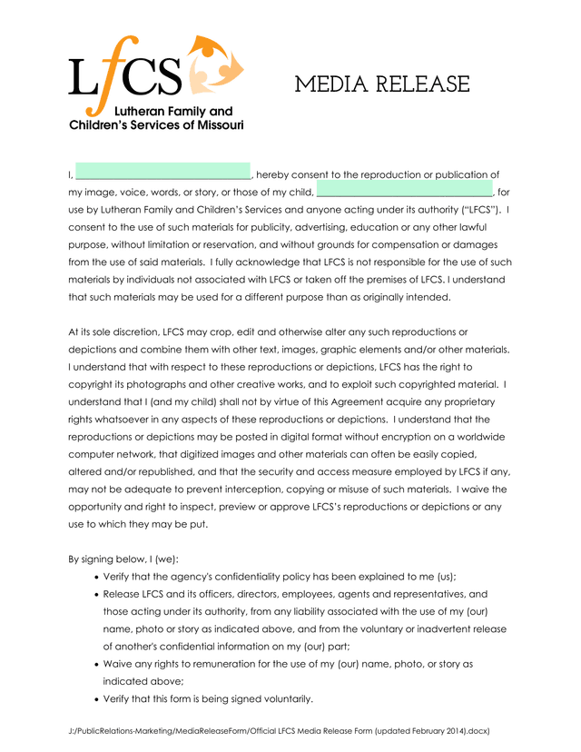 Official LFCS Media Release Form screenshot